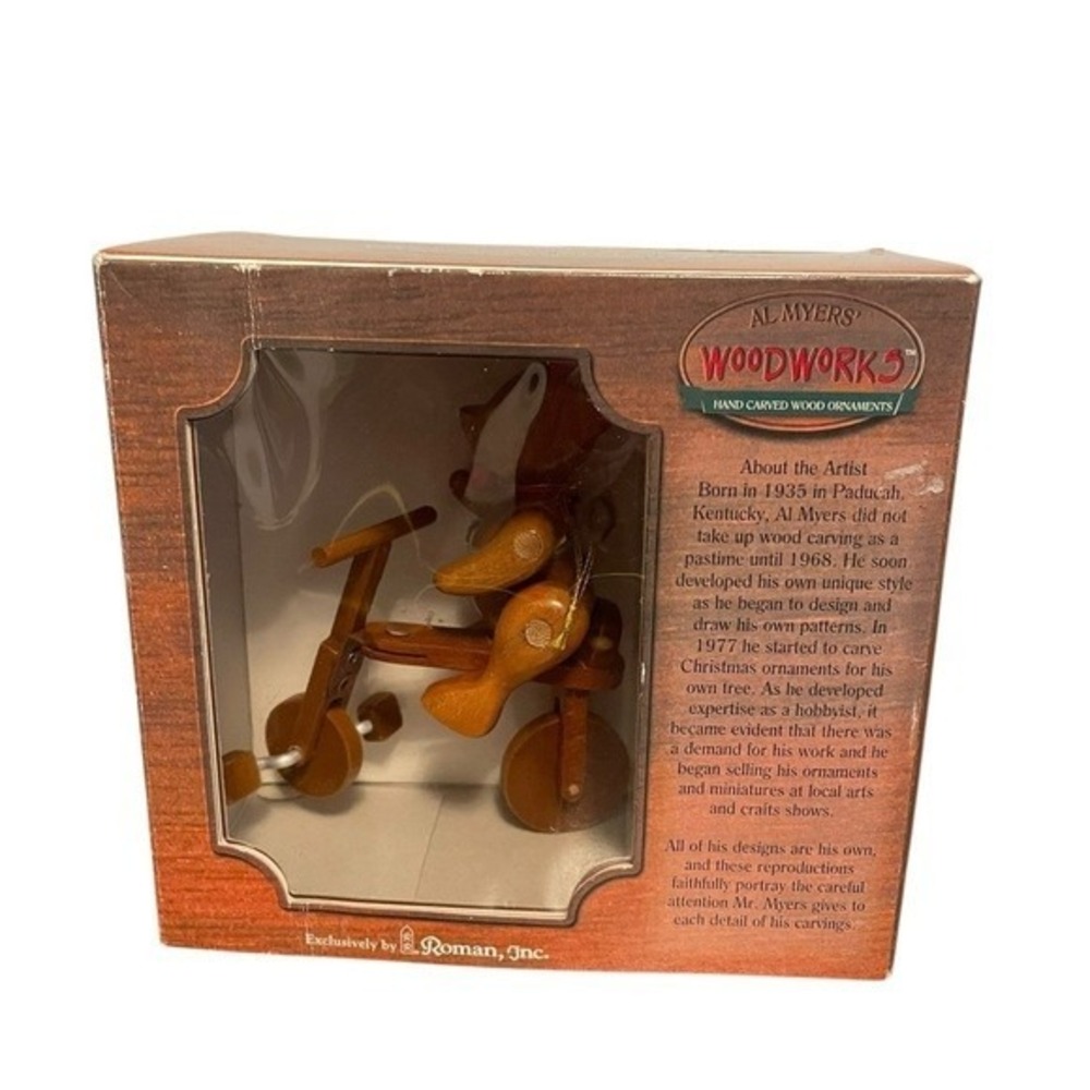 Al Myers Woodworks Teddy Bear on Tricycle Wood Christmas Ornament Roman Inc 2000